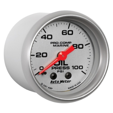 Picture of Autometer Marine Silver Oil Pressure 2 1-16in 100 psi Mechanical Gauge