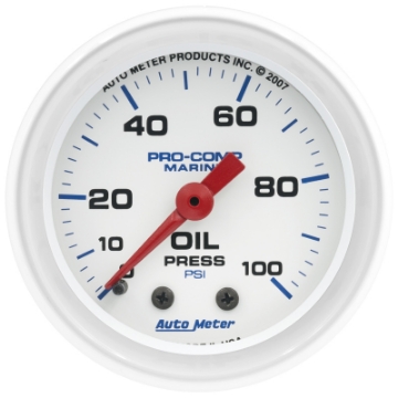 Picture of Autometer Marine White 2 1-16in 100 psi Mechanical Oil Pressure Gauge