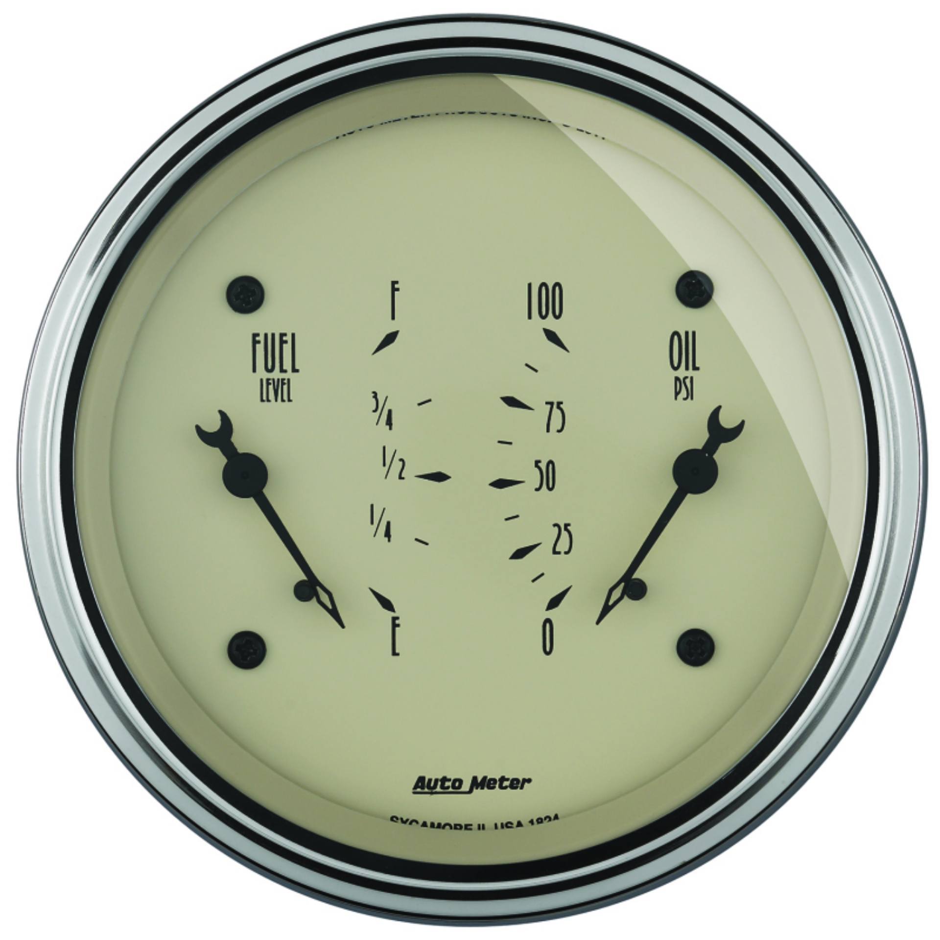 Picture of AutoMeter Gauge Dual Fuel & Oilp 3-3-8in- 0 Ohme to 90 Ohmf& 100PSI Elec Antique Beige