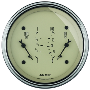 Picture of AutoMeter Gauge Dual Fuel & Oilp 3-3-8in- 0 Ohme to 90 Ohmf& 100PSI Elec Antique Beige