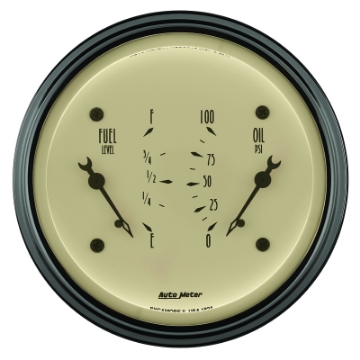 Picture of AutoMeter Gauge Dual Fuel & Oilp 3-3-8in- 0 Ohme to 90 Ohmf& 100PSI Elec Antique Beige