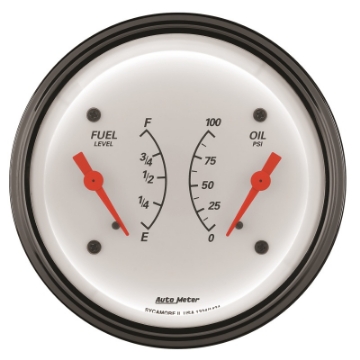 Picture of AutoMeter Gauge Dual Fuel & Oilp 3-3-8in- 0 Ohme to 90 Ohmf& 100PSI Elec Arctic White