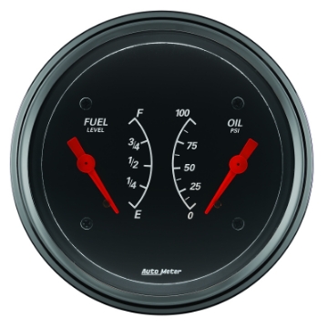 Picture of AutoMeter Gauge Dual Fuel & Oilp 3-3-8in- 0 Ohme to 90 Ohmf& 100PSI Elec Designer Black