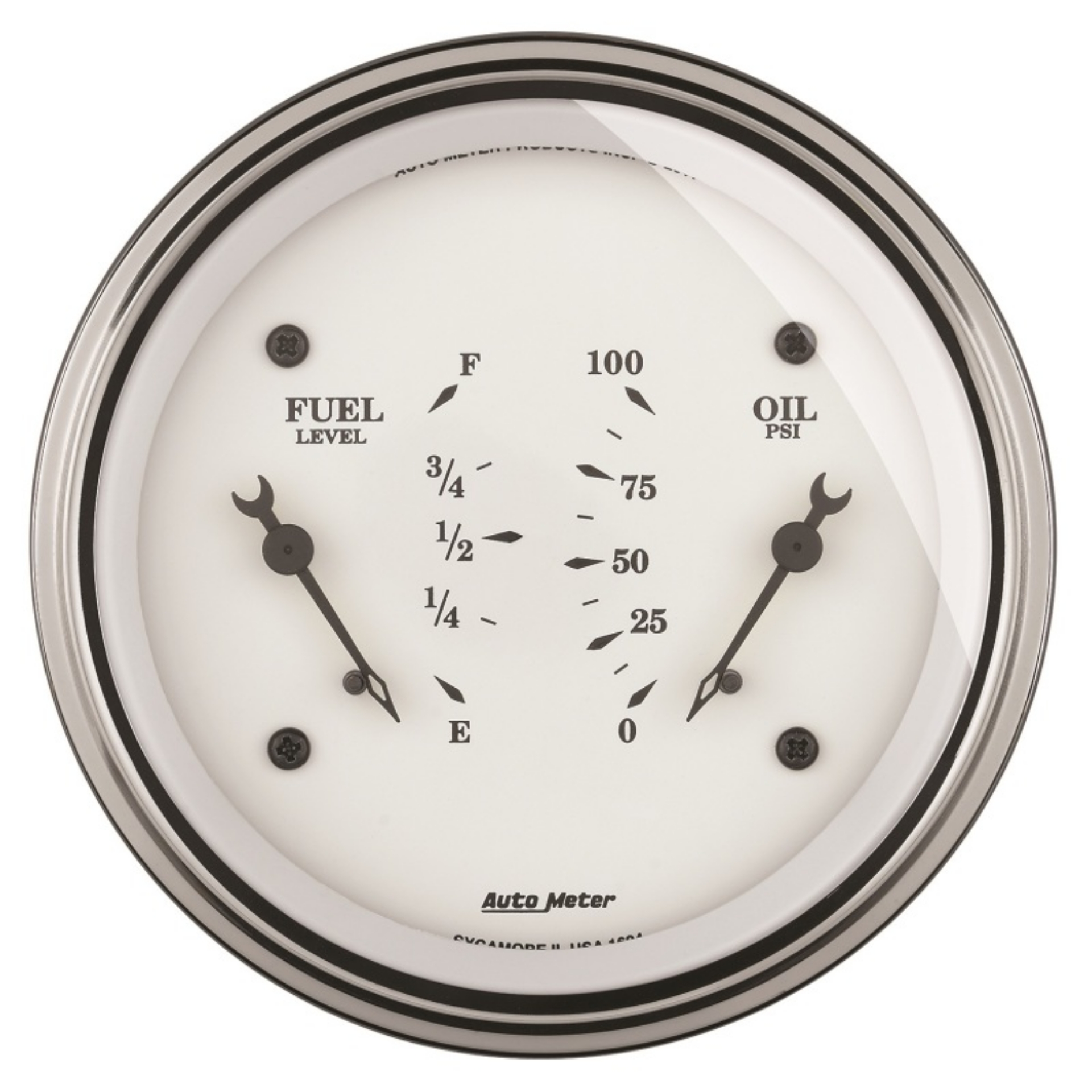 Picture of AutoMeter Gauge Dual Fuel & Oilp 3-3-8in- 240 Ohme to 33 Ohmf & 100PSI Elec Old Tyme Wht