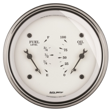 Picture of AutoMeter Gauge Dual Fuel & Oilp 3-3-8in- 240 Ohme to 33 Ohmf & 100PSI Elec Old Tyme Wht