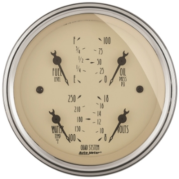 Picture of AutoMeter Gauge Quad 3-3-8in- 240 Ohme to 33 Ohmf Elec Antique Beige