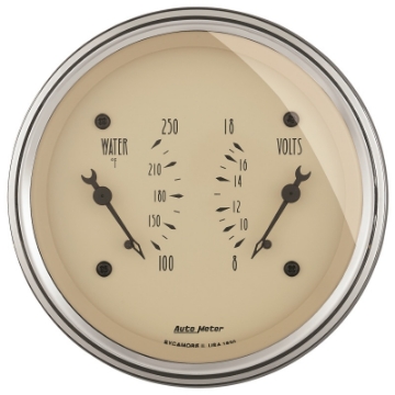 Picture of AutoMeter Gauge Dual Wtmp & Volt 3-3-8in- 250 Deg- F & 18V Elec Antique Beige