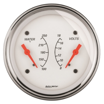 Picture of AutoMeter Gauge Dual Wtmp & Volt 3-3-8in- 250 Deg- F & 18V Elec Arctic White