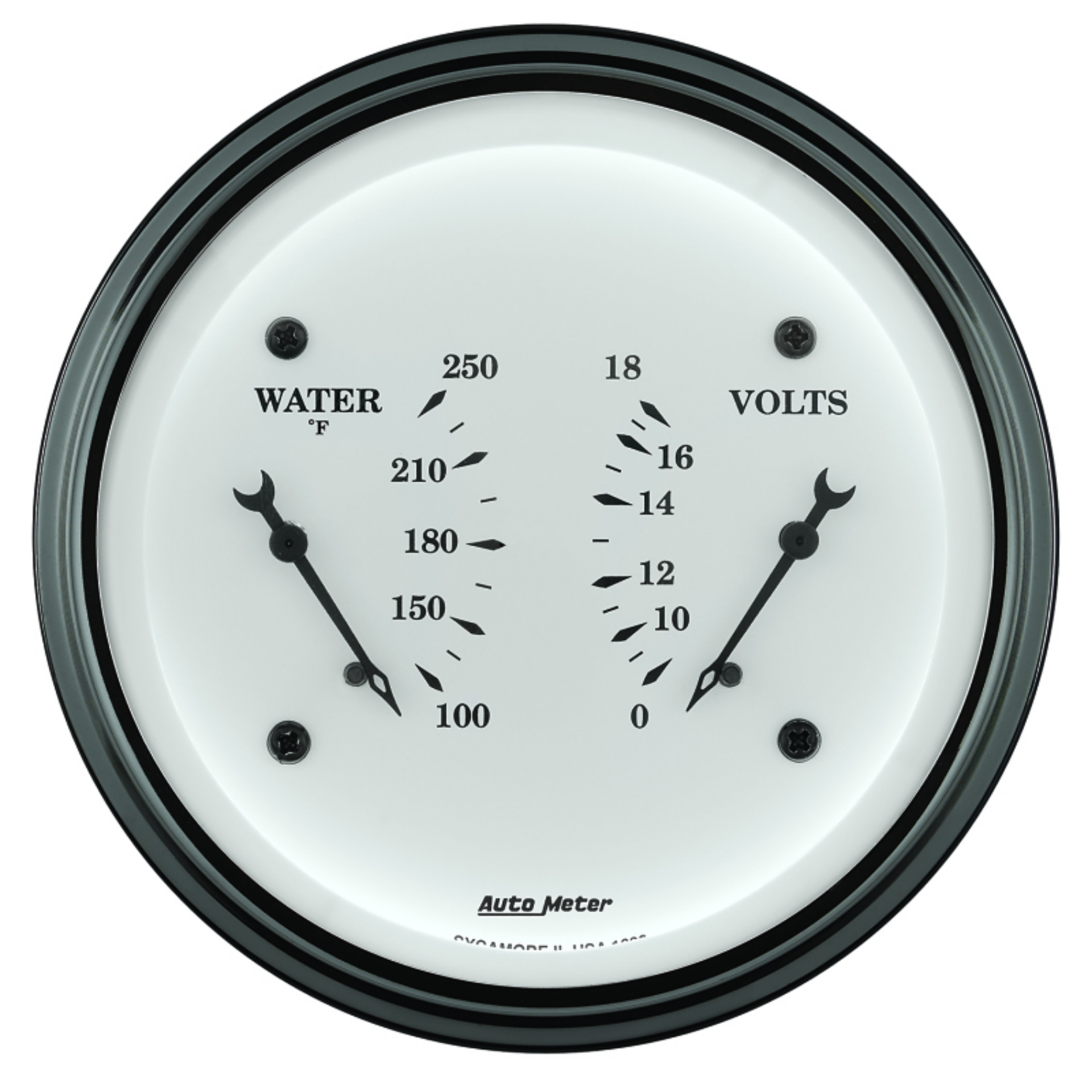 Picture of AutoMeter Gauge Dual Wtmp & Volt 3-3-8in- 250 Deg- F & 18V Elec Old Tyme White