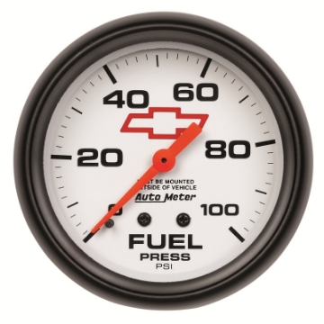 Picture of AutoMeter Gauge Fuel Press 2-5-8in- 100PSI Mechanical Chevy Red Bowtie White