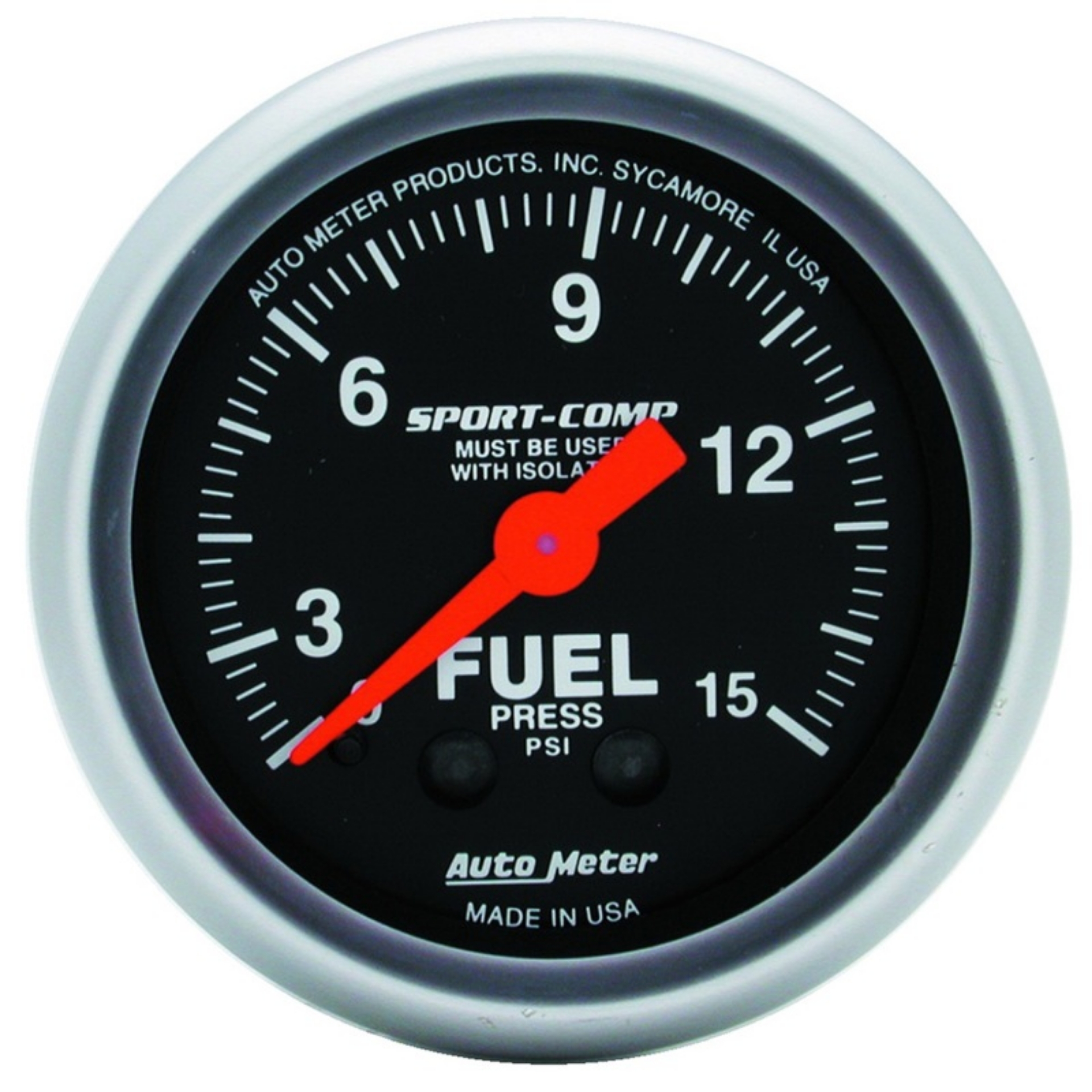 Picture of AutoMeter Gauge Fuel Pressure 2-1-16in- 15PSI Mechanical W-Isolator Sport-Comp