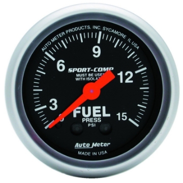 Picture of AutoMeter Gauge Fuel Pressure 2-1-16in- 15PSI Mechanical W-Isolator Sport-Comp