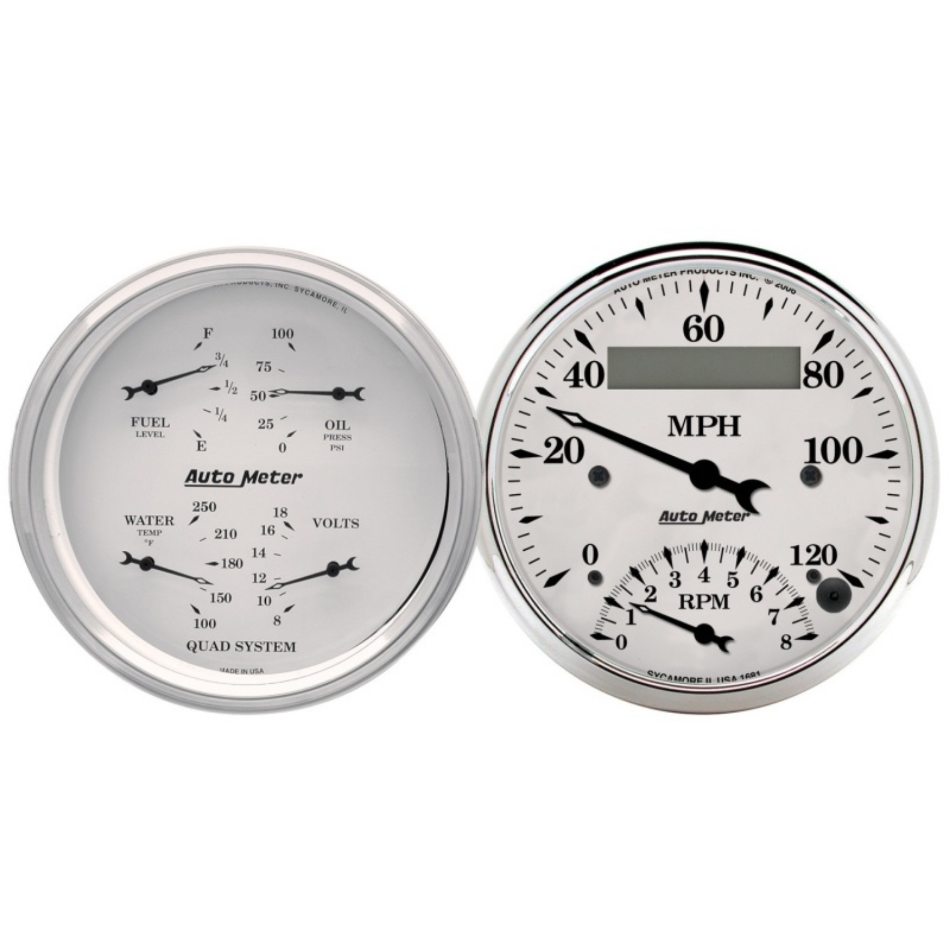 Picture of AutoMeter Gauge Kit 2 Pc- Quad & Tach-Speedo 3-3-8in- Old Tyme White