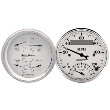 Picture of AutoMeter Gauge Kit 2 Pc- Quad & Tach-Speedo 3-3-8in- Old Tyme White
