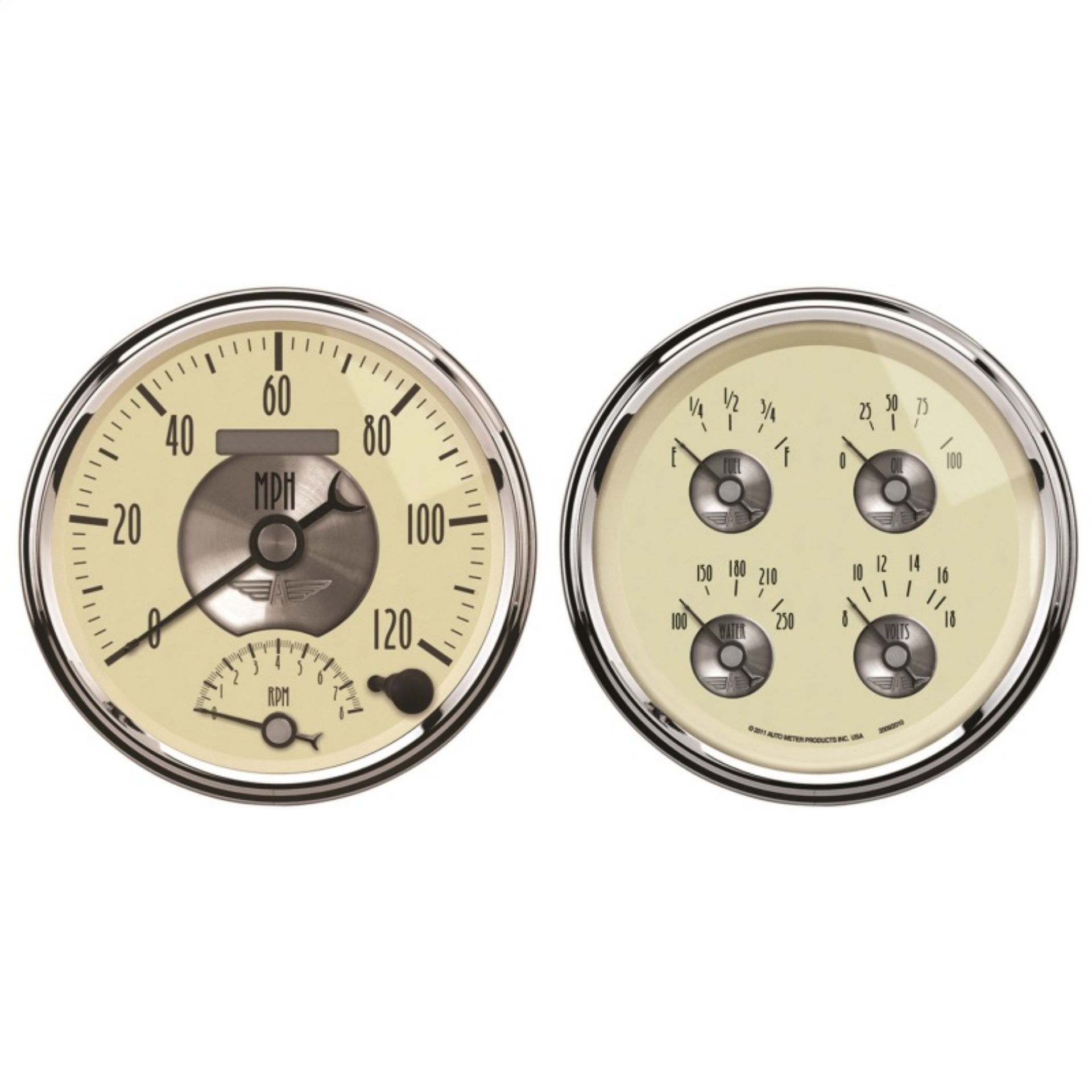 Picture of AutoMeter Gauge Kit 2 Pc- Quad & Tach-Speedo 5in- Prestige Antique- Ivory