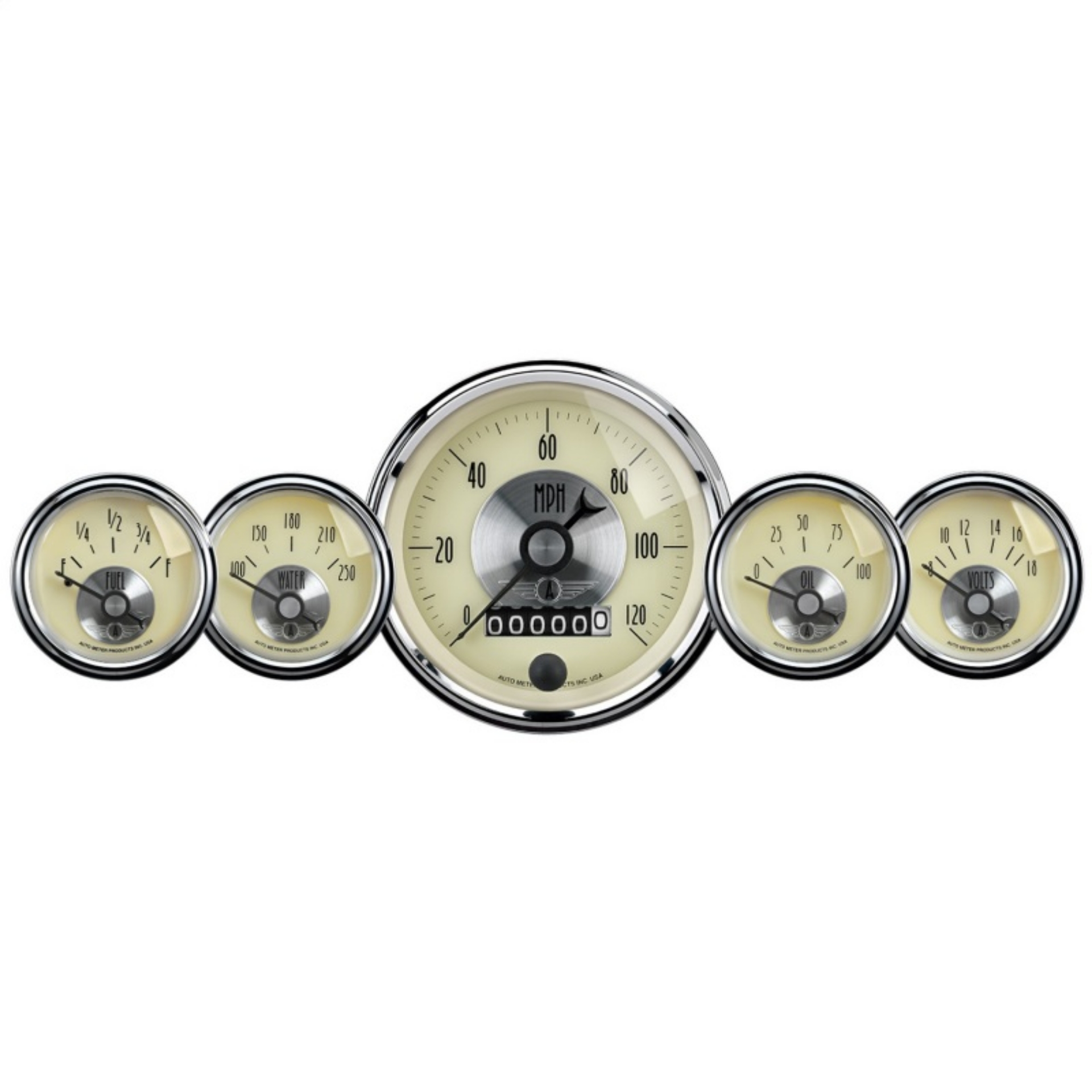 Picture of AutoMeter Gauge Kit 5 Pc 3-3-8in- & 2-1-16in- Elec Speedo W-Wheel Odo Prestige Antique- Ivory