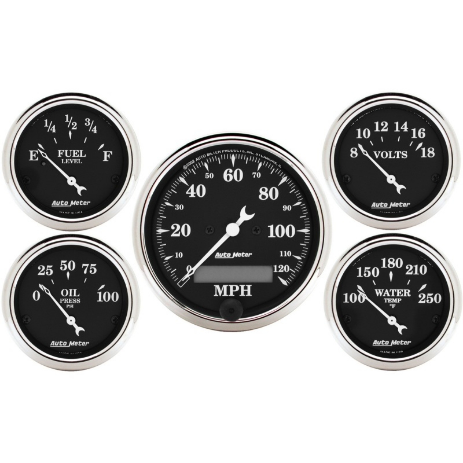 Picture of AutoMeter Gauge Kit 5 Pc- 3-1-8in- & 2-1-16in- Elec- Speedometer Old Tyme Black