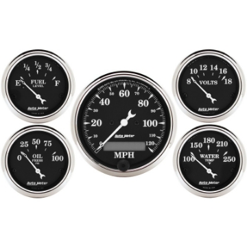 Picture of AutoMeter Gauge Kit 5 Pc- 3-1-8in- & 2-1-16in- Elec- Speedometer Old Tyme Black