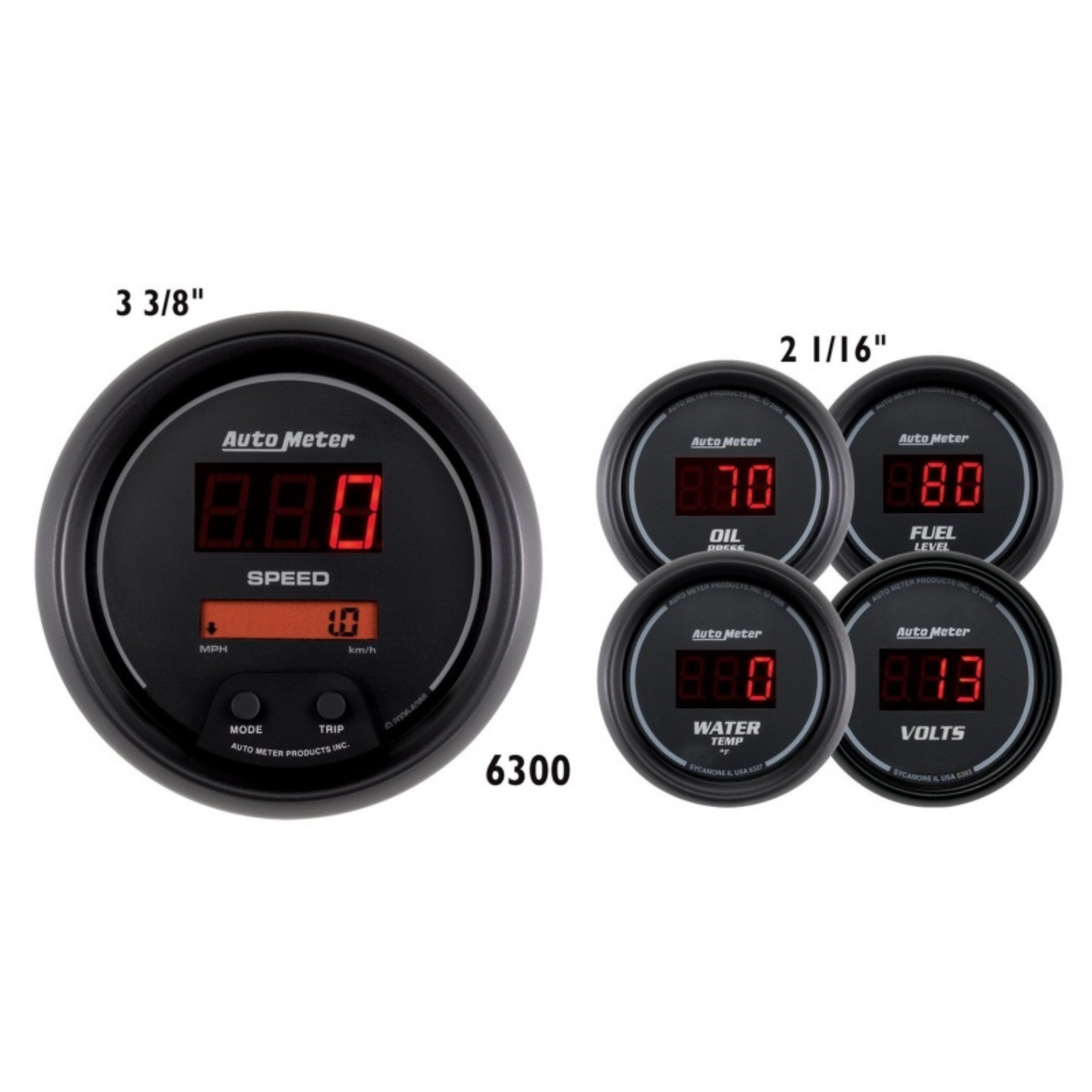 Picture of AutoMeter Gauge Kit 5 Pc- 3-3-8in- & 2-1-16in- Elec Speedo Digital Black Dial W- Red Led
