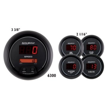 Picture of AutoMeter Gauge Kit 5 Pc- 3-3-8in- & 2-1-16in- Elec Speedo Digital Black Dial W- Red Led