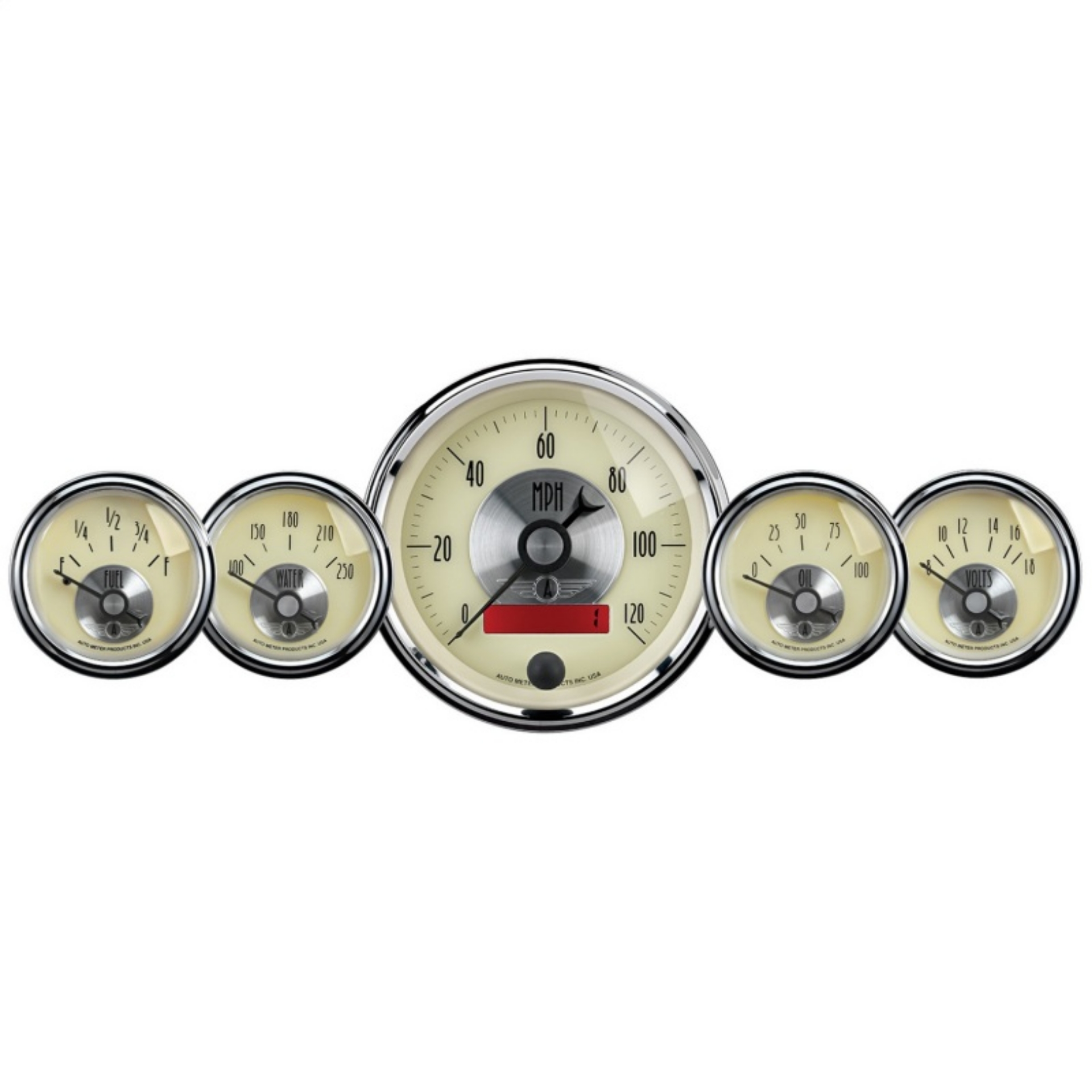 Picture of AutoMeter Gauge Kit 5 Pc- 3-3-8in- & 2-1-16in- Elec- Speedo W-Lcd Odo Prestige Antique- Ivory