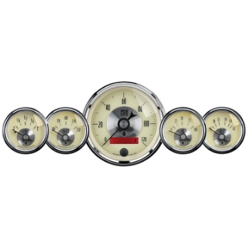 Picture of AutoMeter Gauge Kit 5 Pc- 3-3-8in- & 2-1-16in- Elec- Speedo W-Lcd Odo Prestige Antique- Ivory