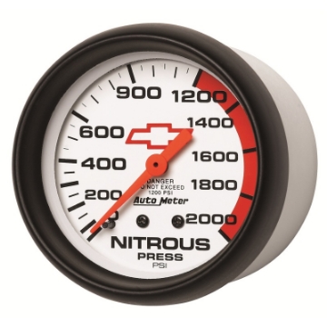 Picture of AutoMeter Gauge Nitrous Pressure 2-5-8in- 2000PSI Mechanical Chevy Red Bowtie White