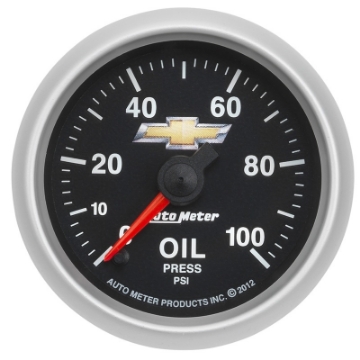 Picture of AutoMeter Gauge Oil Press 2-1-16in- 100PSI Digital Stepper Motor Chevy Gold Bowtie