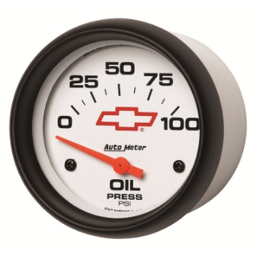 Picture of AutoMeter Gauge Oil Pressure 2-5-8in- 100PSI Electric Chevy Red Bowtie White