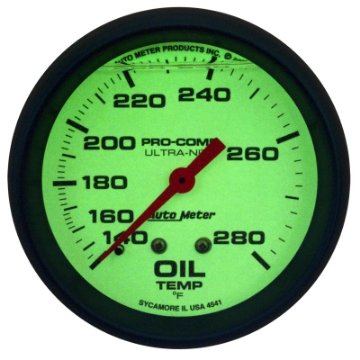 Picture of AutoMeter Gauge Oil Temp 2-5-8in- 140-280 Deg- F Liquid Filled Mech Glow In Dark Ultra-Nite