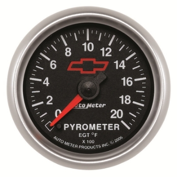 Picture of AutoMeter Gauge Pyrometer Egt 2-1-16in- 2000 Deg- F Stepper Motor Chevy Red Bowtie Black