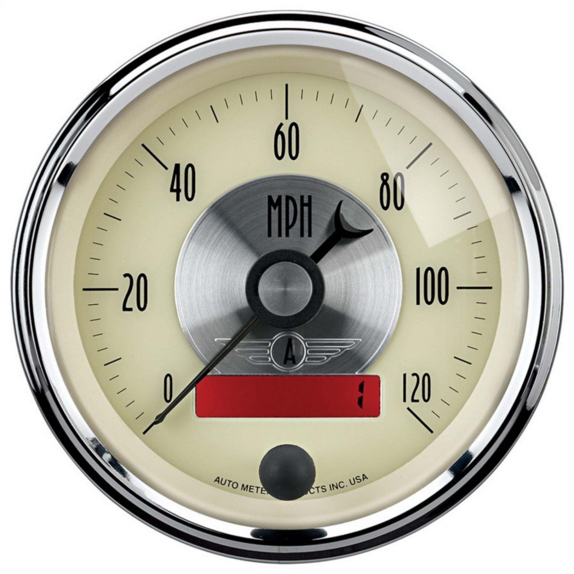Picture of AutoMeter Gauge Speedo 3-3-8in- 120MPH Elec- Program W-Lcd Odo Prestige Antique- Ivory