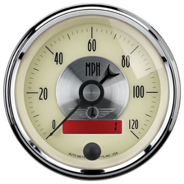 Picture of AutoMeter Gauge Speedo 3-3-8in- 120MPH Elec- Program W-Lcd Odo Prestige Antique- Ivory