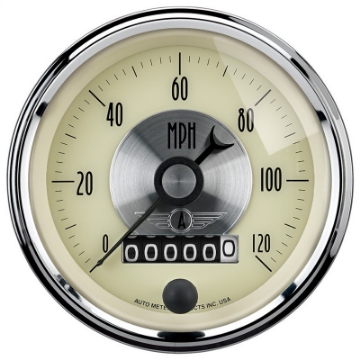 Picture of AutoMeter Gauge Speedo 3-3-8in- 120MPH Elec- Program W-Wheel Odo Prestige Antique- Ivory