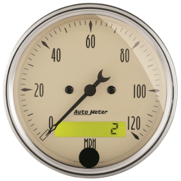 Picture of AutoMeter Gauge Speedo- 3-1-8in- 120MPH Elec- Prog- W- Lcd Odo Antique Beige
