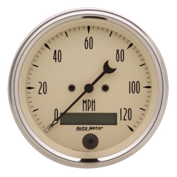 Picture of AutoMeter Gauge Speedo- 3-3-8in- 120MPH Elec- Prog- W- Lcd Odo Antique Beige