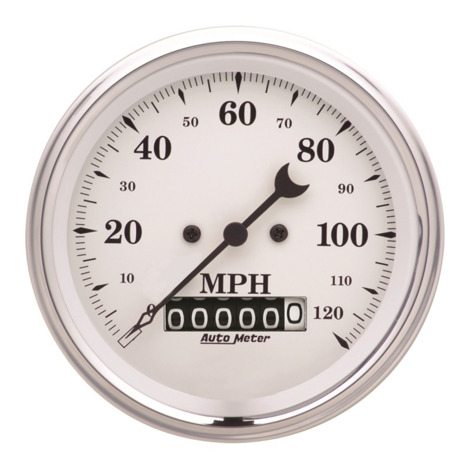 Picture of AutoMeter Gauge Speedo- 3-3-8in- 120MPH Elec- Prog- W- Wheel Odo Old Tyme White