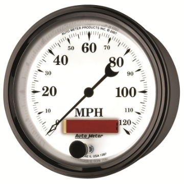 Picture of AutoMeter Gauge Speedometer 3-3-8in- 120MPH Elec- Prog- W- Lcd Odo Old Tyme Wht II