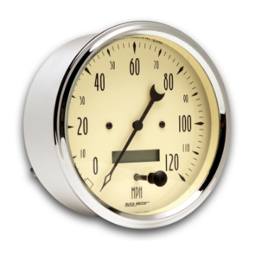 Picture of AutoMeter Gauge Speedometer 5in- 120MPH Elec- Prog- W- Lcd Odo Antique Beige
