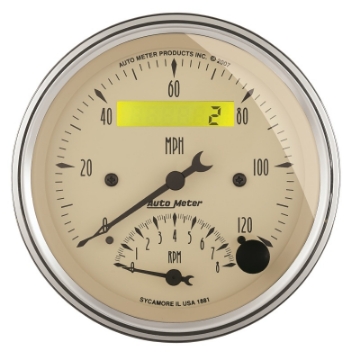 Picture of AutoMeter Gauge Tach-Speedo 3-3-8in- 120MPH & 8K RPM Elec- Program- Antique Beige