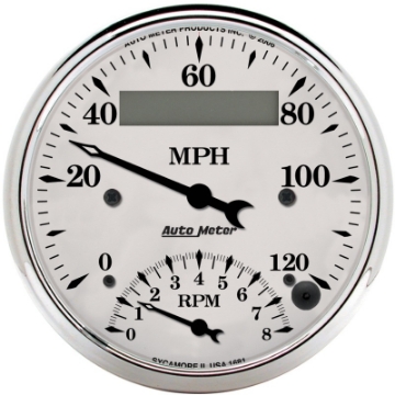Picture of AutoMeter Gauge Tach-Speedo 3-3-8in- 120MPH & 8K RPM Elec- Program- Old Tyme Wht