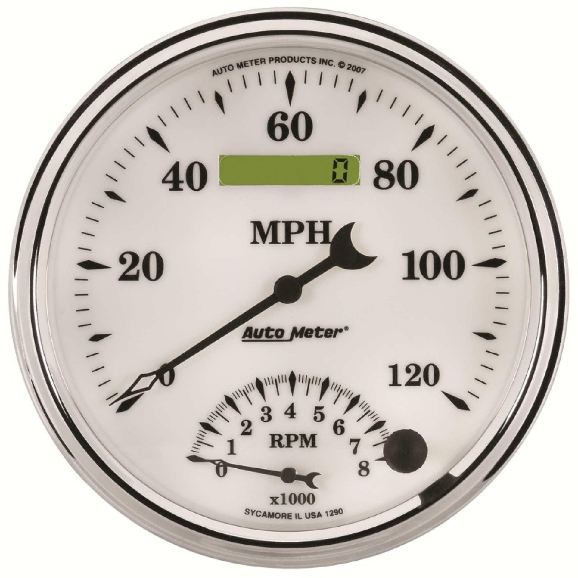 Picture of AutoMeter Gauge Tach-Speedo 5in- 120MPH & 8K RPM Elec- Program Old Tyme White II
