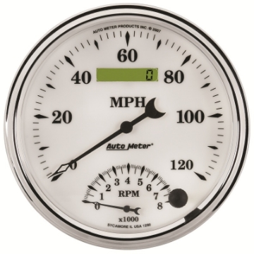 Picture of AutoMeter Gauge Tach-Speedo 5in- 120MPH & 8K RPM Elec- Program Old Tyme White II