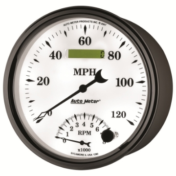 Picture of AutoMeter Gauge Tach-Speedo 5in- 120MPH & 8K RPM Elec- Program Old Tyme White II