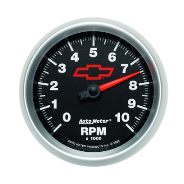 Picture of AutoMeter Gauge Tachometer 3-3-8in- 10K RPM In-Dash Chevy Red Bowtie Black