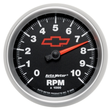 Picture of AutoMeter Gauge Tachometer 3-3-8in- 10K RPM In-Dash Chevy Red Bowtie Black