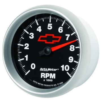 Picture of AutoMeter Gauge Tachometer 3-3-8in- 10K RPM In-Dash Chevy Red Bowtie Black