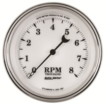 Picture of AutoMeter Gauge Tachometer 3-3-8in- 8K RPM In-Dash Old Tyme White II
