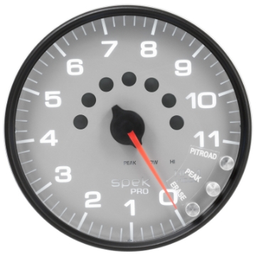 Picture of AutoMeter Gauge Tachometer 5in- 11K RPM W-Shift Light & Peak Mem Silver-Black Spek-Pro