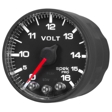Picture of AutoMeter Gauge Voltmeter 2-1-16in- 16V Stepper Motor W-Peak & Warn Blk-Blk Spek-Pro